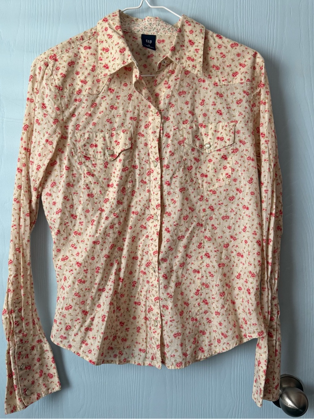 GAP Cream Shirt with Pink Rose Floral Print